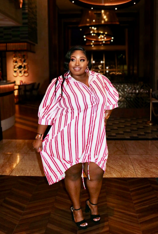 Pretty in Red Striped Button-Up Tunic Dress