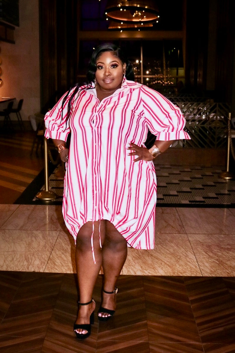 Pretty in Red Striped Button-Up Tunic Dress